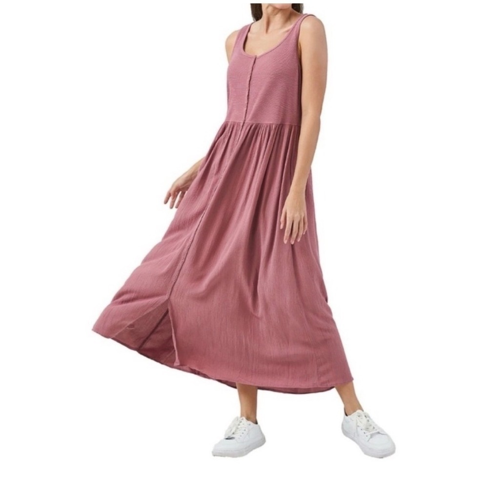 Frye Mauve Button Front Midi Dress XS Sleeveless Pockets Boho Festival Cotton